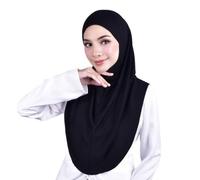 Mu Lan 1-Pleated Instant Hijab | Handmade from Rib Cotton | One Piece Easy Slip On Practical and Comfortable(L Size), Black, One Size