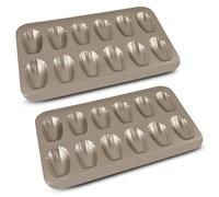 Mu Mianhua 2 Pieces Madeleine Tray Non-Stick Madeleine Baking Tins Shell Shape Cookie Tray Cookie Pans Baking Mold Cake Pan 12 Hole Cake Mould, Gold