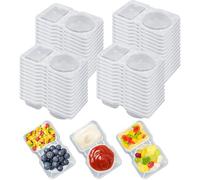 Mu Mianhua 50 Sets Reusable Snack Pack Containers, Double Condiment Containers with Lids, Plastic Portable Sauce Containers for Salad Snacks Travel Take-out Condiments