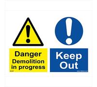 MU057 Multiple Sign DANGER DEMOLITION IN PROGRESS KEEP OUT Signs 150mm x 100mm .STICKER/SAV - WHITE BACKGROUND