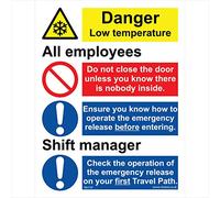 MU133 Multiple Sign Danger Low Temperature 100mm x 150mm .Sticker/SAV - White Background
