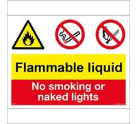 MU191 Flammable Liquid No Smoking Or Naked Lights Flame Fire Risk Danger Sign 200mm x 150mm 10mm Extra Heavy Duty Foamex Foamboard
