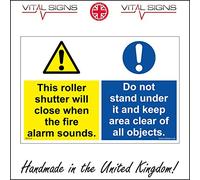 MU236 Roller Shutter Will Close When Fire Alarm Sounds Do Not Stand Under Sign 150mm x 100mm Sticker/Sav - White Background
