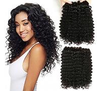 Muaby Deep Wave Bundles Brazilian Virgin Human Hair Bundles Full Head Deep Curly Weave Bundles Human Hair Natural Black Color Can be Dyed 3 Bundles Total 300g 12 14 16 Inch