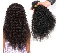 Muaby Kinky Curly Human Hair Bundles Brazilian Virgin Hair Curly Bundles Short Curly Weave Bundles Human Hair Natural Color Can be Dyed 3 Bundles Total 300g 22 22 22 Inch