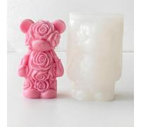 MUAECH Rose Bear Silicone Candle Mold, Standing Teddy with Mixed Roses & Natural Pose for DIY Valentines Candles, Resin, Plaster - Romantic Gift