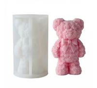 MUAECH Rose Bear Silicone Candle Mold, Standing Teddy with Rose Ears & Bow-Tied Bouquet for DIY Valentines Candles, Resin, Plaster - Romantic Gift