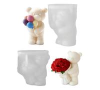 MUAECH Twin Bear Silicone Mold Set, Cute Balloon & Rose Hugging Design for DIY Scented Candles, Resin, Plaster Crafts - Romantic Home Decor Gift