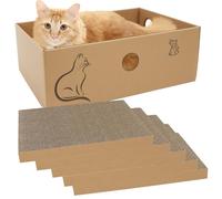 MUAEEOK Cat Scratching Board with Box, 5 PCS Reversible Cat Scratch Pad Replace for Cat Scratcher, Corrugated Scratching Lounge for Indoor Kitty Suitable for Up To 5kg (33 * 24 * 11 CM)