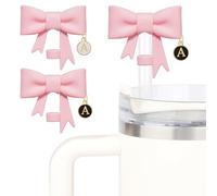 MuagoChic 2Pcs Cute Bow Straw Covers Cap Toppers for Stanley With 2 Initial Letter Charms Name ID, 10mm (0.4inch) Silicone Straw Covers for Tumblers, Straw Cap for Stanley Cups Straw Accessories