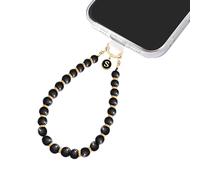 MuagoChic Cute Marble Beaded With Initial Charms Phone Wrist Strap, Hnad Bracelet Strap with Tether Tab, Letter Charms Wristlet Strap