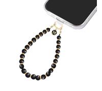 MuagoChic Cute Marble Beaded With Initial Charms Phone Wrist Strap, Hnad Bracelet Strap with Tether Tab, Letter Charms Wristlet Strap