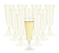 Mualady 50 Pcs Gold Glitter Plastic Champagne Flutes, 160ml/5oz Reusable Prosecco Glasses, Plastic Champagne Flutes, Elegant Wine Glasses for Wedding, Party, Birthday