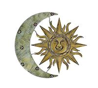 MUALIK Metal Wall Art 3D Aztec Sun Moon Wall Decor, 13" Celestial Themed Antique Silver Hanging Art Sign, Indoor Outdoor Garden Rustic Wall Plaque Handmade Iron showpiece for Patio Porch Home Living