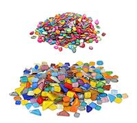 MUALROUS 750g Stained Glass Mosaic Tiles 500g Stained Mixed Shapes Glass 250g Conch DIY Tools for Kids Mosaic Making Art Craft and Kitchen Home Decorations DIY Supplies
