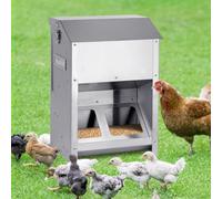 MUALROUS Chicken Feeder 9kg No Waste Stainless Steel Metal Automatic Poultry Feeder Large Chicken Coop Food Feeder with Visual Window and Rainproof Lid for Chicken Duck Turkey, Outdoor Use