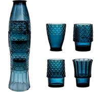 Mualuwi Fish Design Drinking Glasses, Stackable Drinking Glasses, Colored Beverage Glass, Stack Tumbler Glass, Nautical Glassware, Fish Shaped Glasses Drinking for Home Decor, Set Of 4, Lake Blue