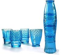 Mualuwi Fish Design Drinking Glasses, Stackable Drinking Glasses, Colored Beverage Glass, Stack Tumbler Glass, Nautical Glassware, Fish Shaped Glasses Drinking for Home Decor, Set Of 4, Blue