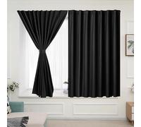 Muamar Black 2pcs Self Adhesive Curtains (29''W x 30''L), Window Tier Curtains for Small Window, Bathroom, RV, Door, Kitchen, Blackout, Thermal Insulated