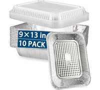 MUAMAX 10 Pcs Large Disposable Aluminum Foil Tray with Lids 32x26cm,Foil Food Containers for Summer Parties,Meal Prep Pan,Duty Deep Tin Foils Baking Tray,Spacious Foil Trays,Barbeque Trays with Lids