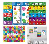 Muanwk 5PCS Educational Posters for Children Learning, Alphabet Poster | Vibrant Classroom Wall Charts, With Colors, Alphabet, Shapes, Numbers 1-10, 100 words For Home And School Use