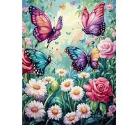 Muaor Butterfly Rose Daisy Paint by Numbers Kits for Adults Beginners,Painting by Numbers Kits on Canvas for Adults Frameless,Easy DIY Acrylic Pigment Drawing Paintwork for Home Wall Decor 30x40cm