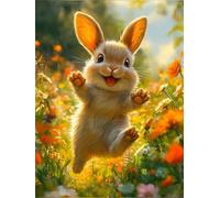 Muaor Cute Jumping Rabbit Paint by Numbers Kits for Adults Beginners,Painting by Numbers Kits on Canvas for Adults Frameless,Easy DIY Acrylic Pigment Drawing Paintwork for Home Wall Decor 30x40cm