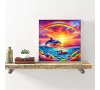 Muaor DIY Round Diamond Painting Kits for Adults,5D Full Drill Diamond Art for Kids,Rainbow Dolphin Crystal Canvas Cross Stitch Arts Crafts Pictures for Home Decor 16x16inch