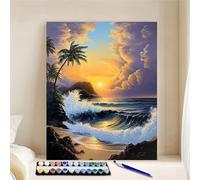 Muaor Frameless Paint by Numbers for Adults 50x65cm,Waves Cliffs Trees Paint by Numbers Kits for Beginners,DIY Acrylic Oil Painting by Number kit Art Craft for Home Wall Decor Gifts