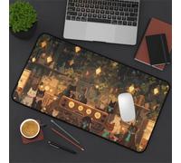 Muaor Gaming Mouse Mat Café Cat, Large mouse Pad 1000x500mm Thickness 3MM, Improved Precision and Speed, Non-Slip Base Mousepad with Stitched Edges for Gaming, Office & Home
