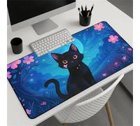 Muaor Gaming Mouse Mat Flower Black Cat, Large mouse Pad 800x300mm Thickness 2MM, Improved Precision and Speed, Non-Slip Base Mousepad with Stitched Edges for Gaming, Office & Home