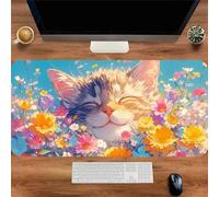 Muaor Gaming Mouse Mat Smiling Cat, Large mouse Pad 800x300mm Thickness 2MM, Improved Precision and Speed, Non-Slip Base Mousepad with Stitched Edges for Gaming, Office & Home