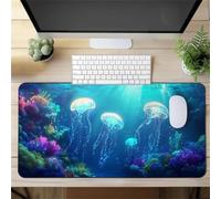 Muaor Gaming Mouse Mat Underwater Jellyfish, Large mouse Pad 900x400mm Thickness 3MM, Improved Precision and Speed, Non-Slip Base Mousepad with Stitched Edges for Gaming, Office & Home