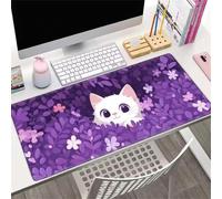 Muaor Gaming Mouse Pad 600x300x2mm Computer Keyboard Extended mouse mat, Mousepad XXL with Non-Slip Rubber Base Stitched Edges, Large Desk Mat for Home Office Work(Purple Cartoon Cat)