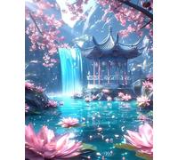 Muaor Pavilion Waterfall Pond Paint by Numbers Kits for Adults Beginners,Painting by Numbers Kits on Canvas for Adults Frameless,Easy DIY Acrylic Pigment Drawing Paintwork for Home Wall Decor 55x70cm