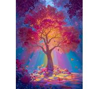 Muaor Rainbow Tree Night Paint by Numbers Kits for Adults Beginners,Painting by Numbers Kits on Canvas for Adults with Frame,Easy DIY Acrylic Pigment Drawing Paintwork for Home Wall Decor 20x30cm