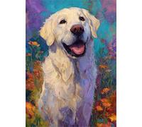 Muaor Smile Retriever Dog Paint by Numbers Kits for Adults Beginners,Painting by Numbers Kits on Canvas for Adults with Frame,Easy DIY Acrylic Pigment Drawing Paintwork for Home Wall Decor 50x65cm