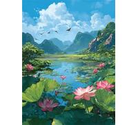 Muaor Summer Lotus Pond Paint by Numbers Kits for Adults Beginners,Painting by Numbers Kits on Canvas for Adults Frameless,Easy DIY Acrylic Pigment Drawing Paintwork for Home Wall Decor 30x40cm