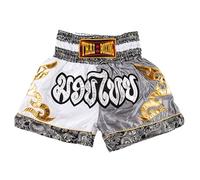 MUAY NATION Muay Thai Shorts for Men Women Slim Cut MMA Boxing Shorts Training Kickboxing Clothing Martial Arts Trunks (M, White/Grey)