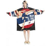 Muay Thai Fighter Kicking Print Wearable Blanket Hoodie,Oversized Hooded Blanket Sweatshirt