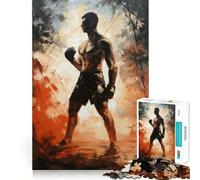Muay Thai Fighter Painting Jigsaw Puzzles for Teenagers 1000 Pieces Think Toy Soothing Fun Clean Cut Art Collectible (38x26cm)