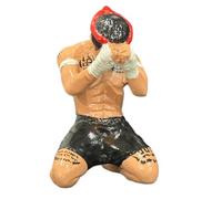 Muay Thai Kneeling Fighter Figurine Resin Thai Boxer Statues in Wai Kru Pose - Good Luck & Strength Altar/Desk Decor 3 Inch (Red)