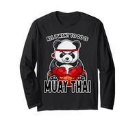 Muay Thai Panda All I Want to Do is Cute Bear Boxer Long Sleeve T-Shirt