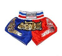 Muay Thai Shorts Anotherboxer Breathable Polyester Fiber Blend Fabric Unisex MMA Kickboxing Fighting Shorts with Elastic Waist for Fitness Training (2XL Blue+Red)