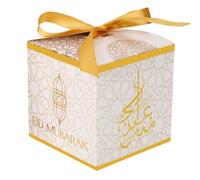 Mubarak Decoration EID 16 Pieces - Candy / Cake Box 10 x 10 cm - Reusable - MOUBARAK - 8 x Rose Gold + 8 x Gold - For a Party After Ramadan Modern