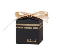 Mubarak Favour Boxes - 10 Pack | Mini Islamic Gift Boxes with Gold Ribbon | 6.5cm | Umrah, Hajj, Eid Party Decorations & Favors | Elegant Black and Gold Design