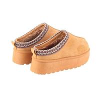 Mubberry Women's Winter Suede Slippers, Tan, Size 6 UK, Platform Wedge, Anti-Skid, Indoor/Outdoor, Casual, Women, Adult, Fashion Casual, Outdoor, Safety Conscious