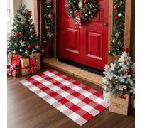 MUBIN Red White Plaid Plaid Rug 2x4 ft Outdoor Buffalo Checked Rug Halloween Christmas Decor Cotton Reversible Hand-Woven Indoor Washable Front Porch Rugs for Layered Front Door Mats