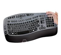 MUBUY-GOL Large Print Keyboard Cover for Logitech K350 Wireless Wave Keyboard, MK570, MK550; Black Silicone; Water Resistant, Dust Proof, Washable