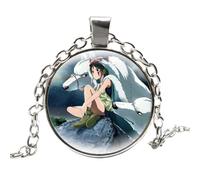 MUBYS Princess Mononoke Cosplay Necklace Mononoke Hime Ashitaka Chocolate Figures Cabochon Glass Pendant Necklaces Collection Jewelry